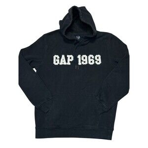 Gap 1969 Black Men’s Hoodie Spellout Graphic Kangaroo Pouch Small Y2K Inspired